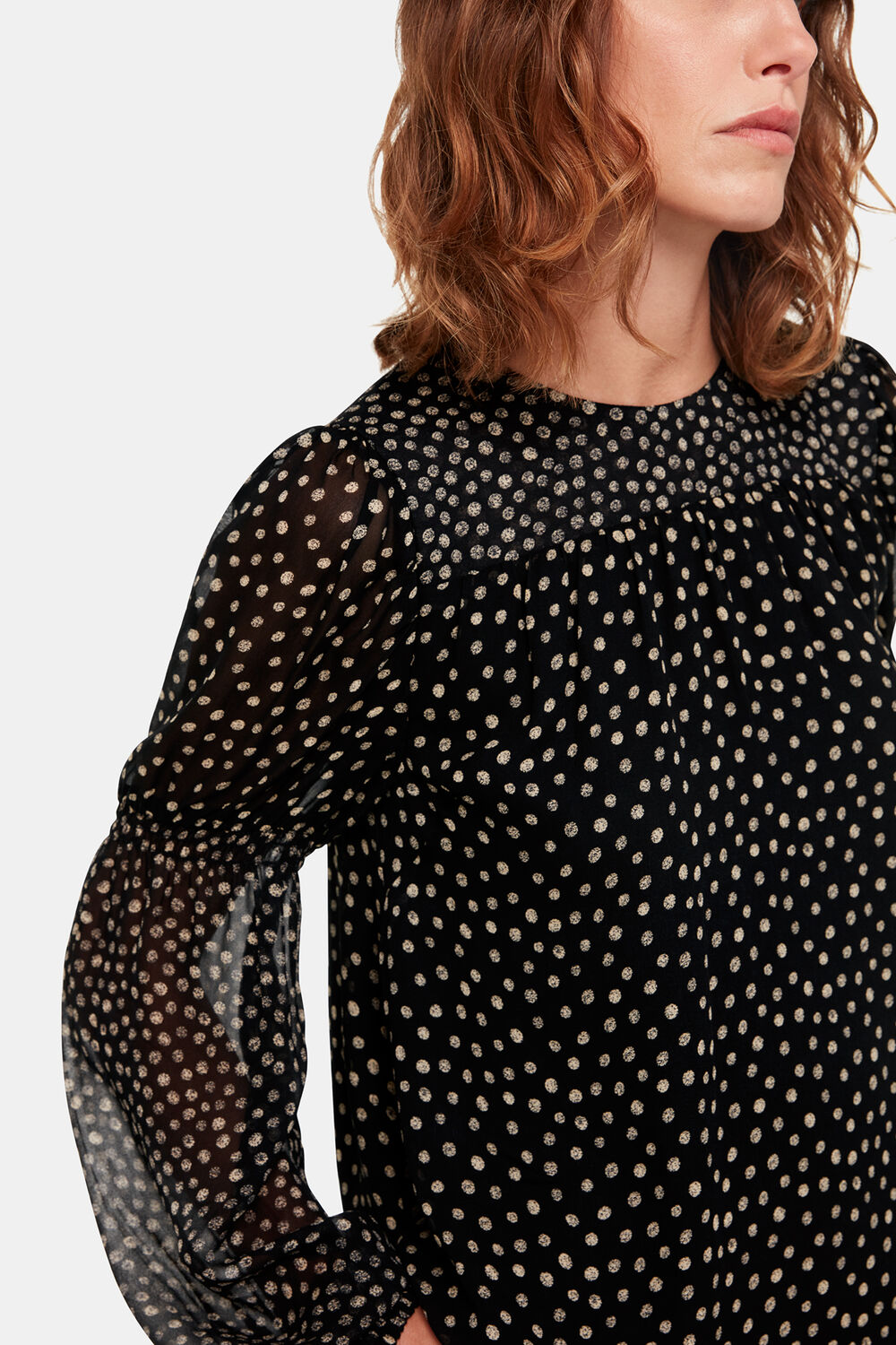 Speckled Polka Dot Shirred Top