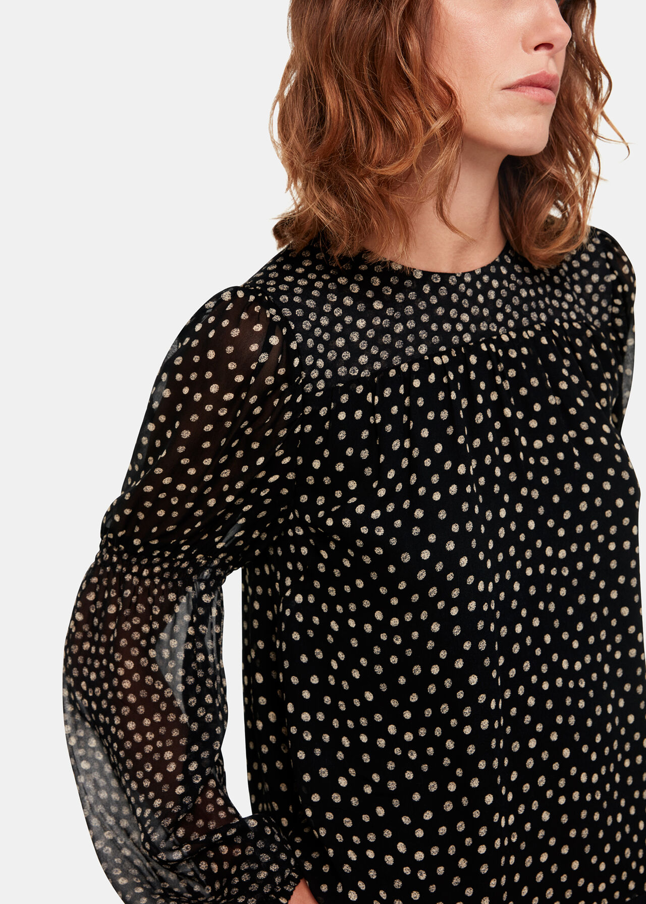 Speckled Polka Dot Shirred Top