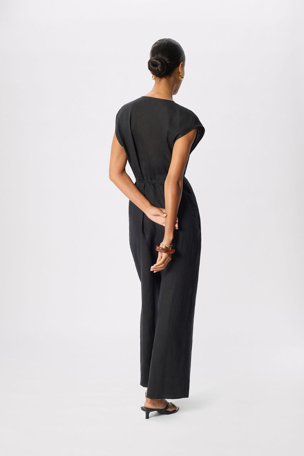 Black Linen Wrap Jumpsuit