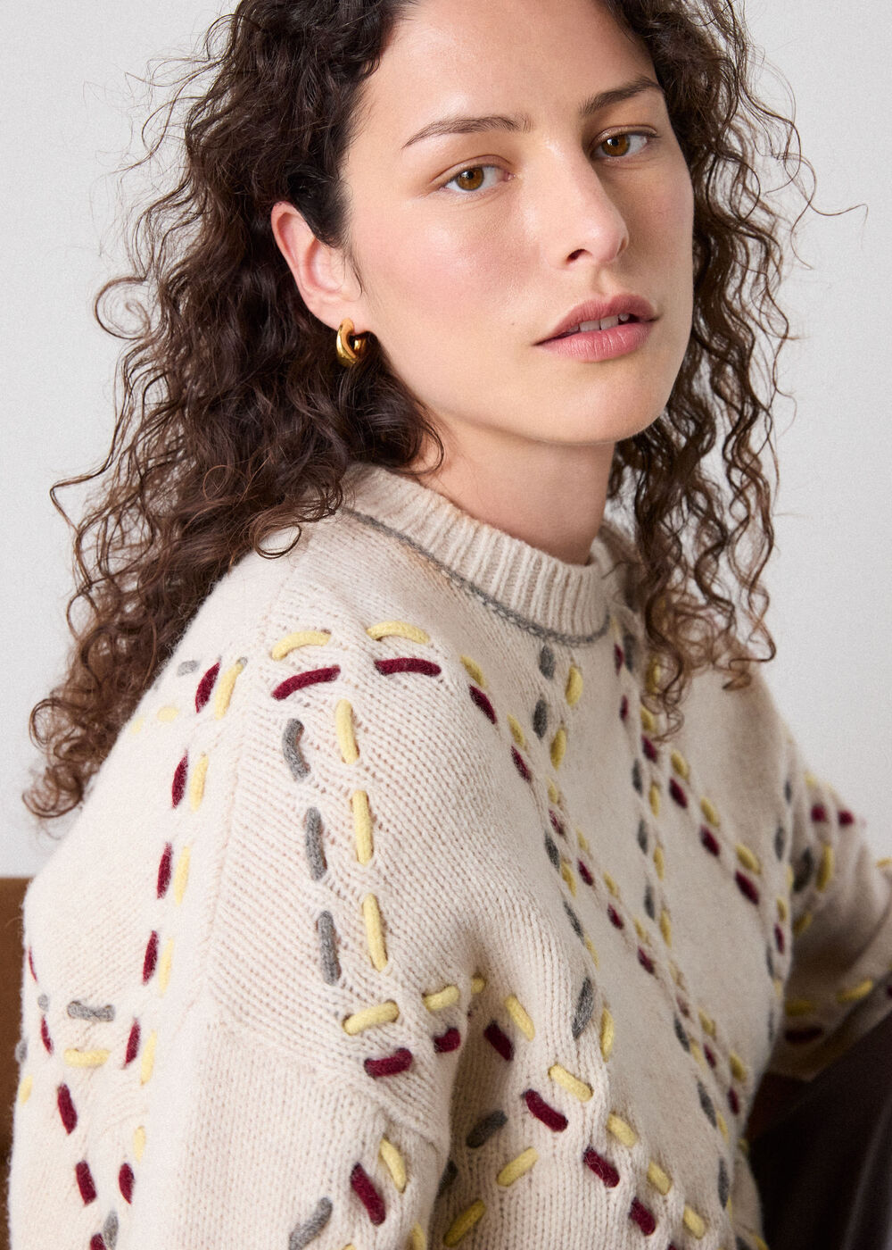 Fringed Argyle Check Knit