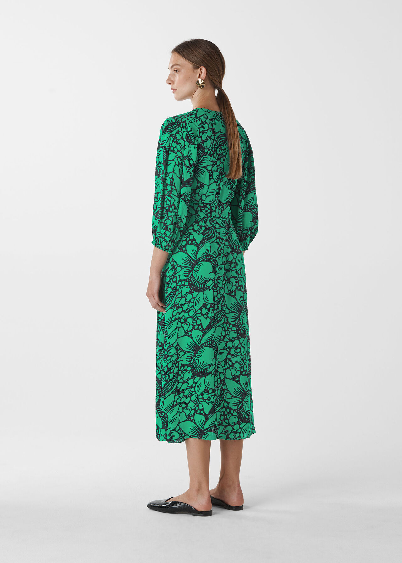 Sunflower Print Wrap Dress Green/Multi