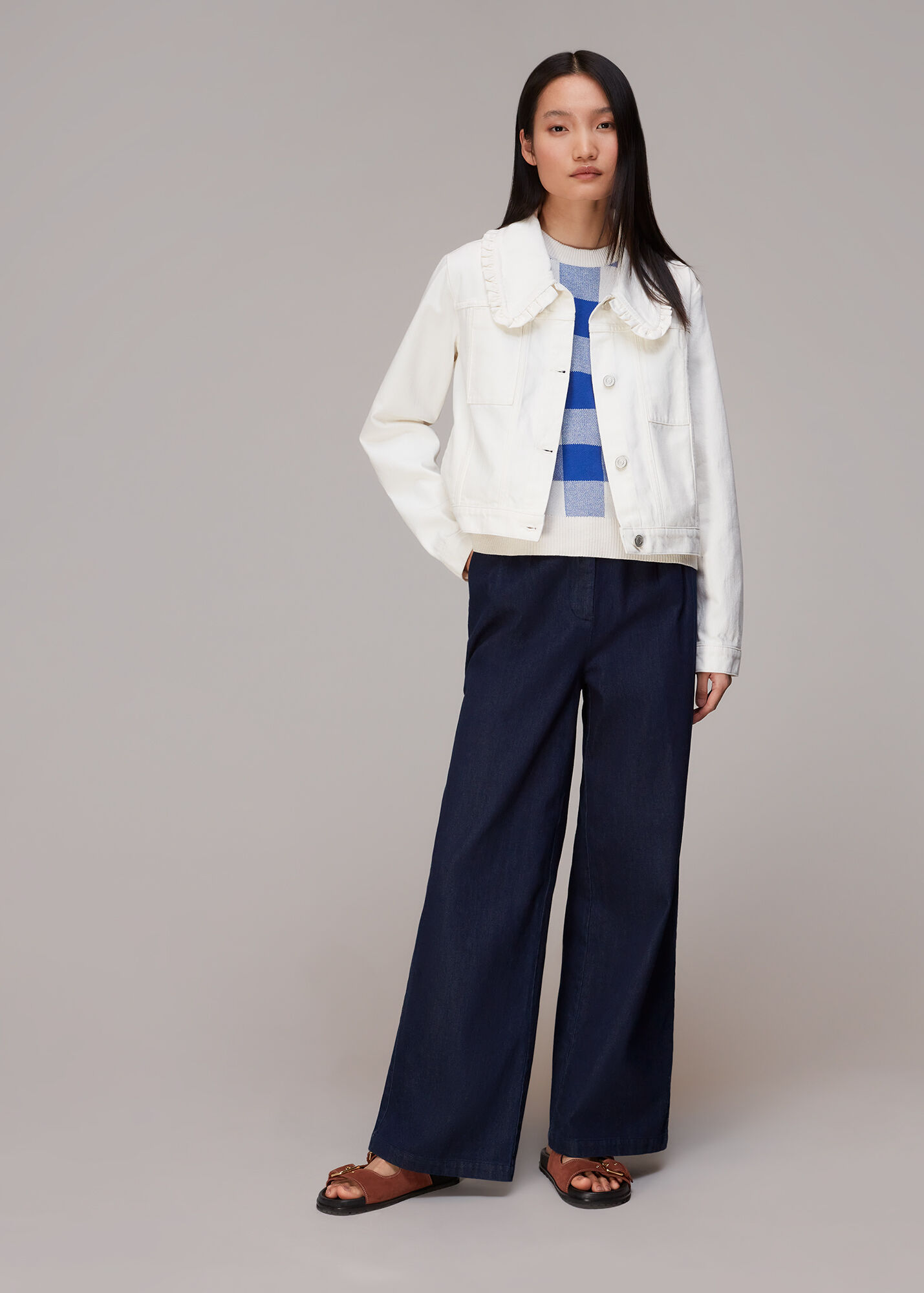 White Collar Detail Denim Jacket WHISTLES