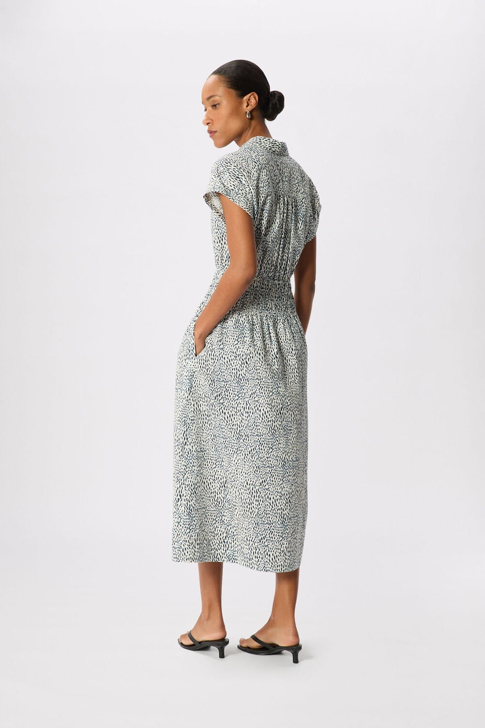 Navy Petite Flecked Animal Collared Dress