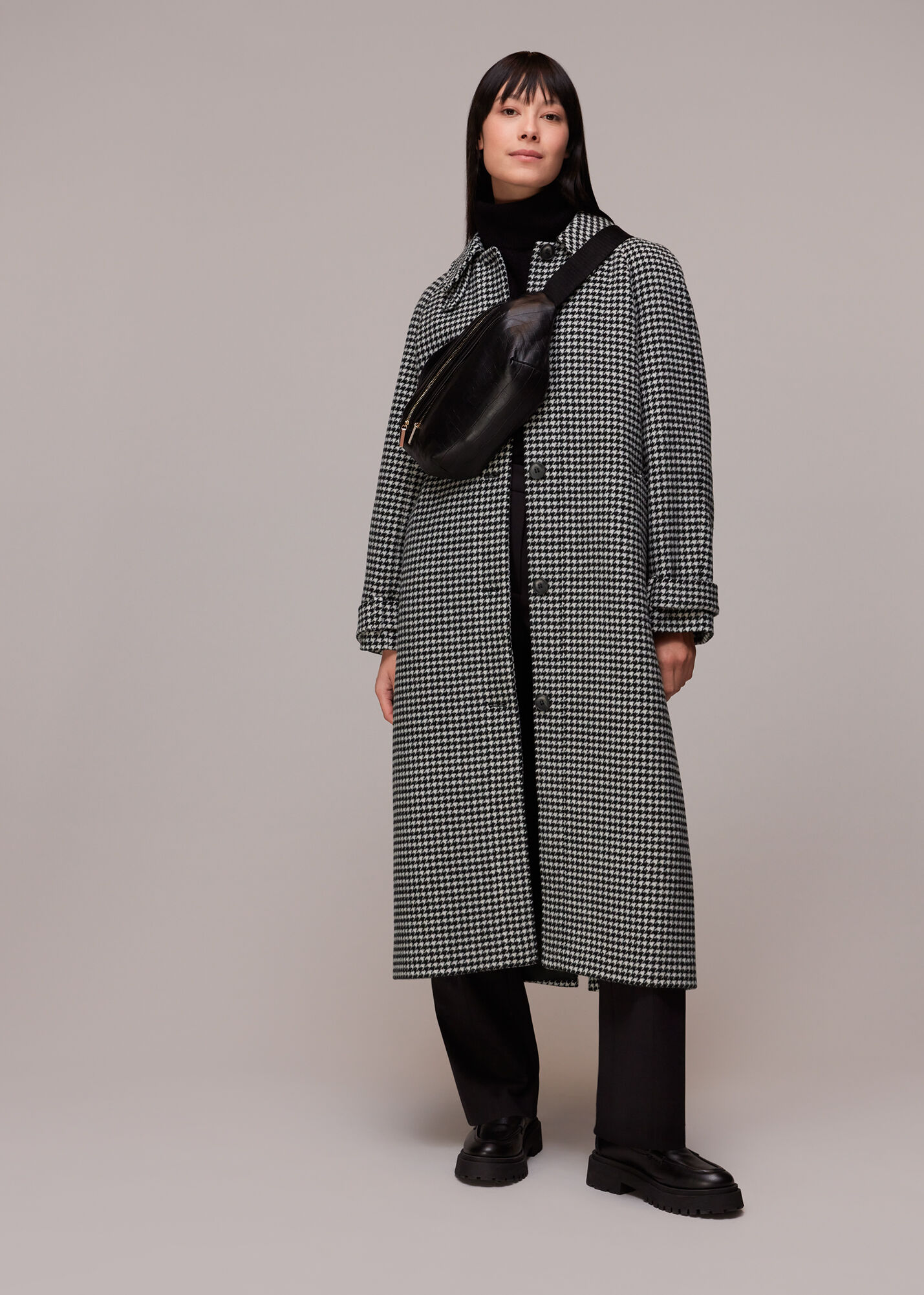 Black Isobel Wool Dogtooth Car Coat