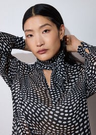Mixed Spot Scarf Sheer Blouse
