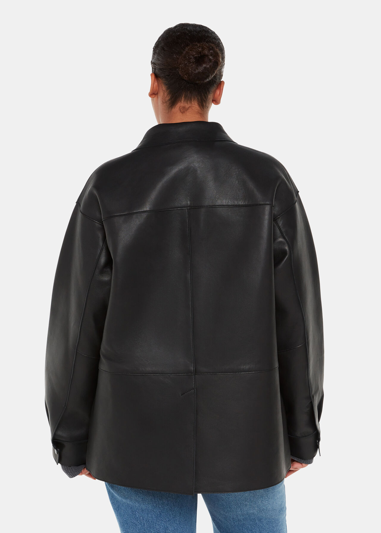Black Clean Bonded Leather Jacket WHISTLES Whistles US