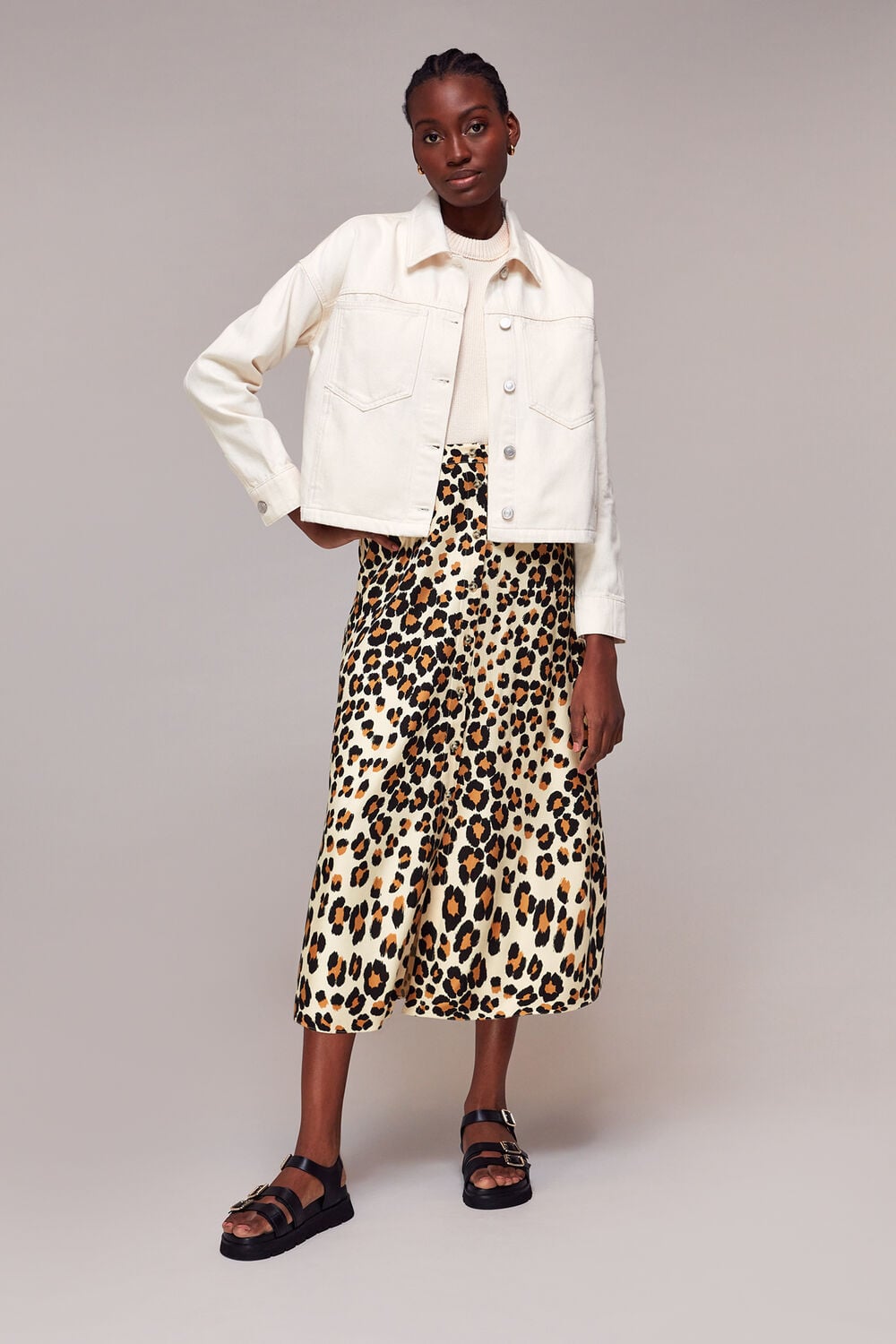 Painted Leopard Button Skirt