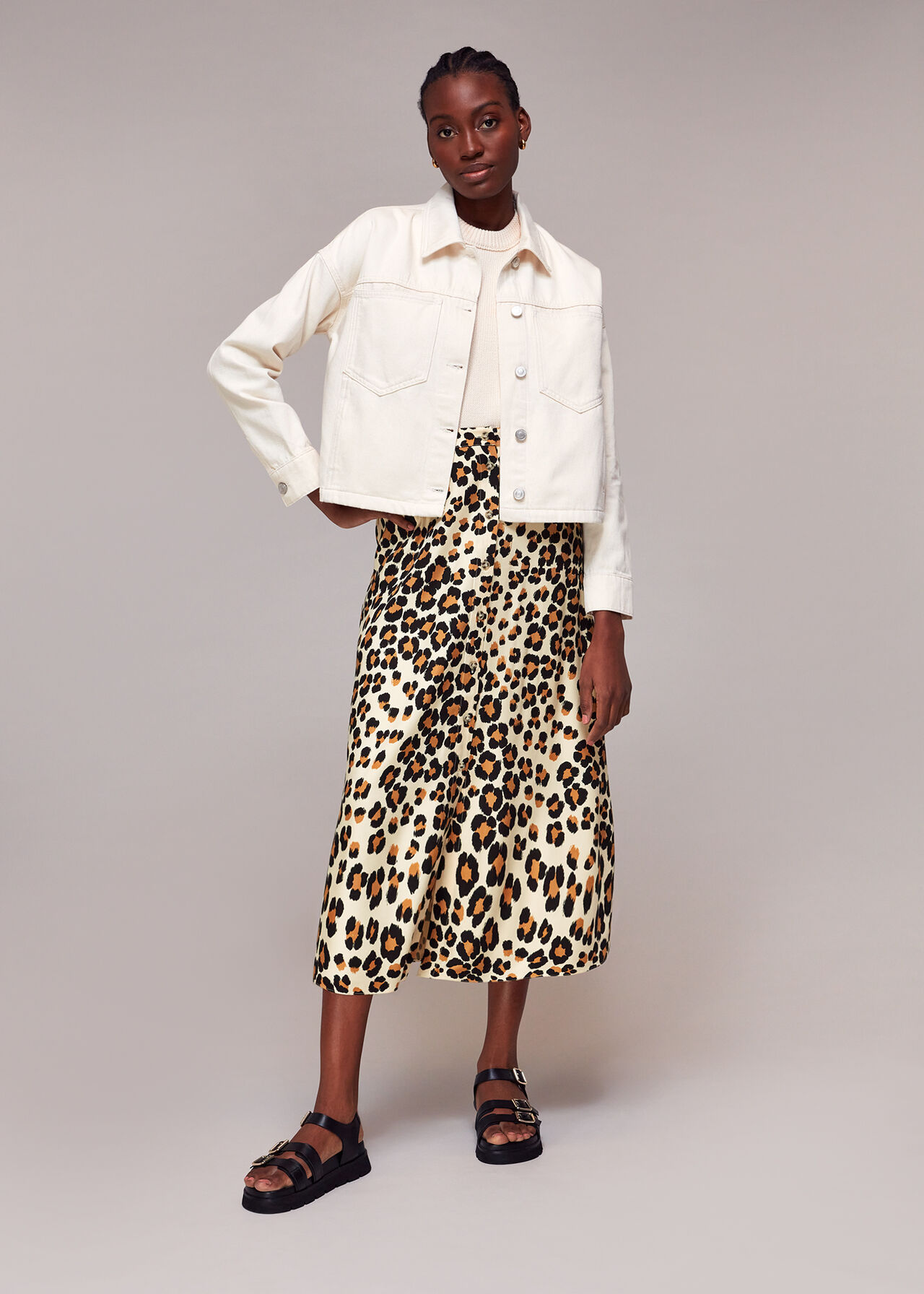 Painted Leopard Button Skirt