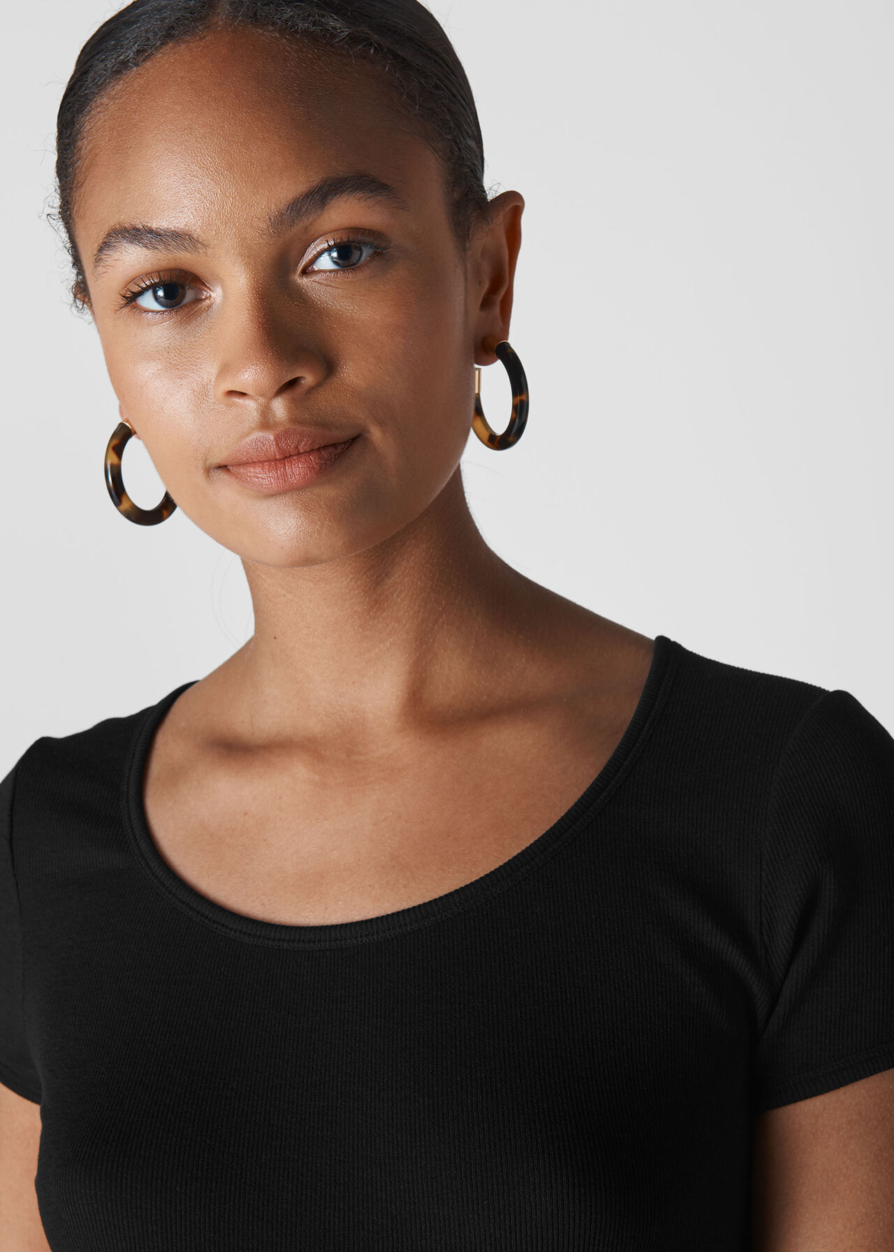 Fine Rib Scoop Neck Tshirt Black