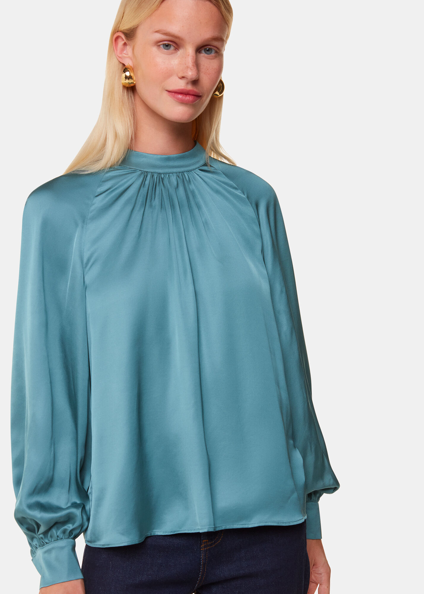 Turquoise satin blouse on sale