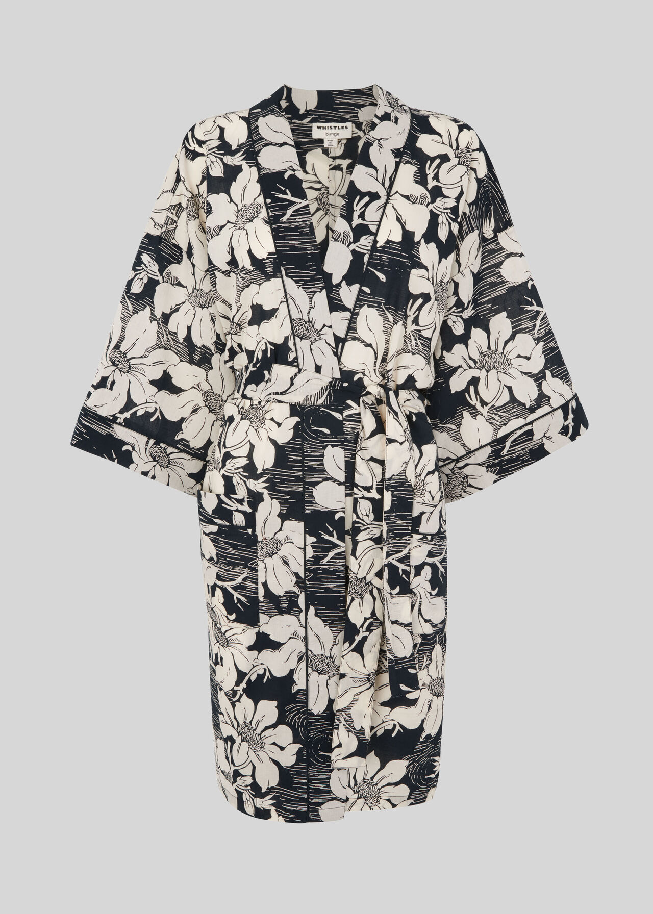 Birds Of Paradise Kimono Gown Black and White