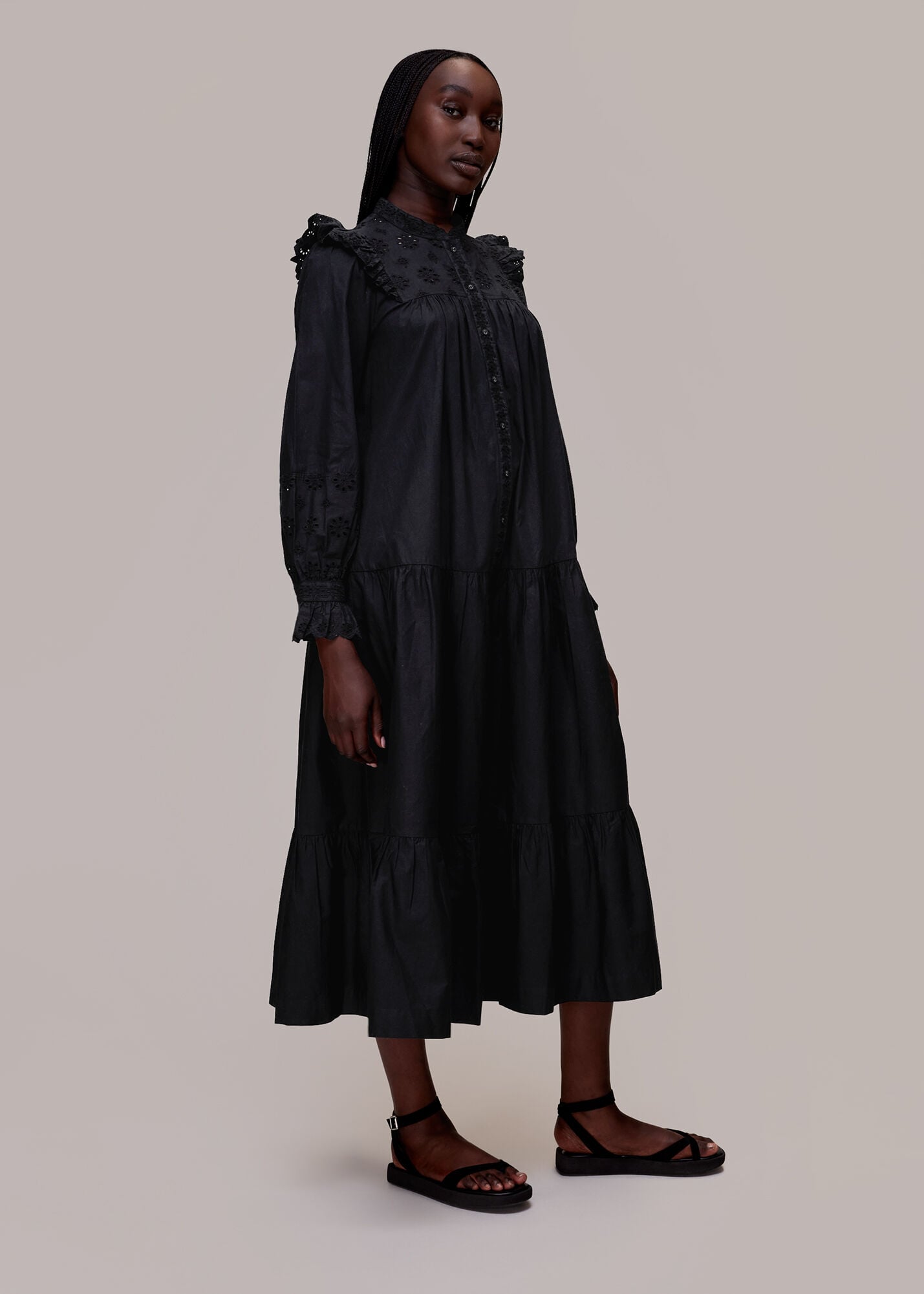 Black Talula Broderie Trapeze Dress | WHISTLES | Whistles UK |