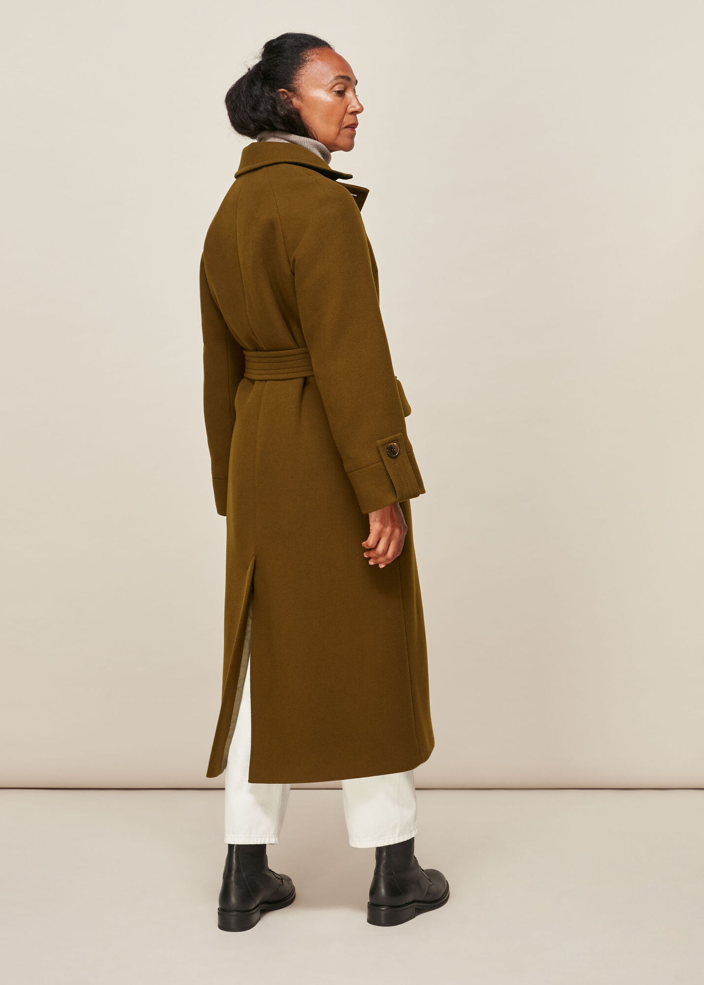 Khaki Wool Belted Trench Coat WHISTLES