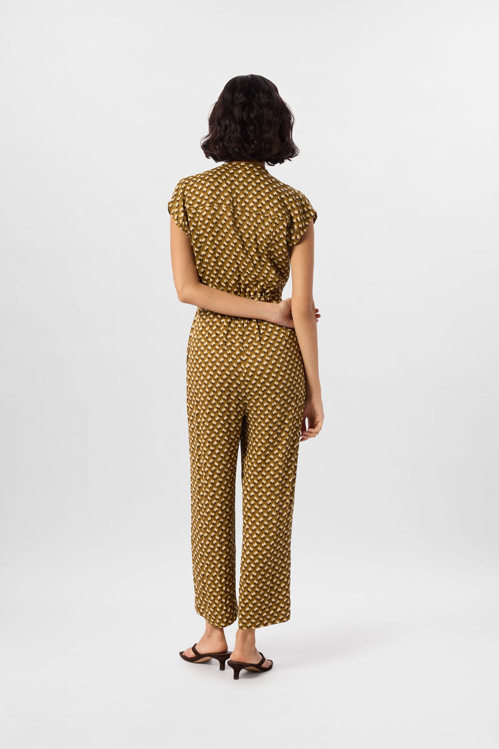 Khaki Ikat Spot Sleeveless Jumpsuit