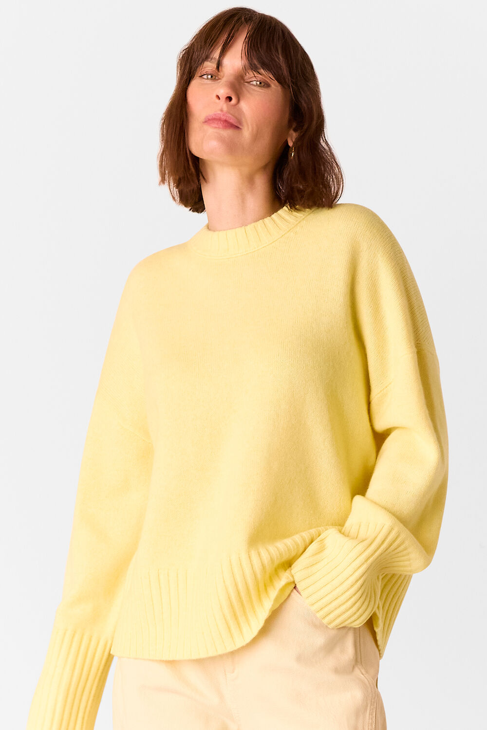 Yellow Wool Ribbed Cuff Knit