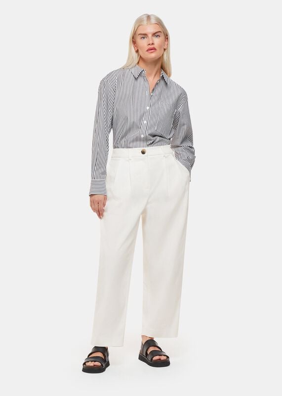 White Petite Bethany Barrel Leg Trouser