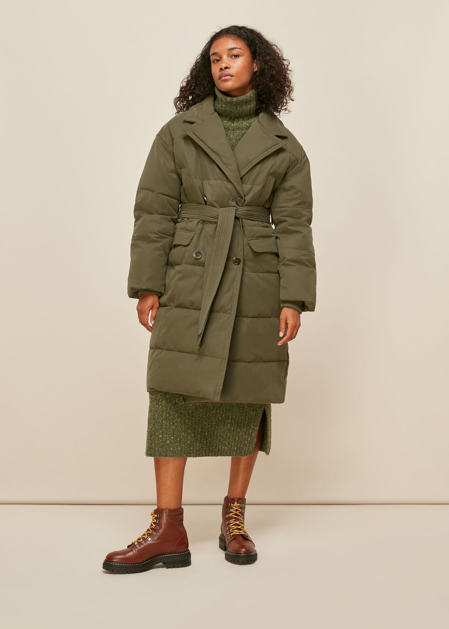 Whistles Women Trench Puffer Coat - Khaki - Xs