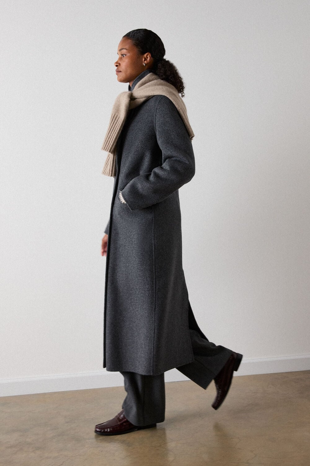 Grey Petite Relaxed Double Faced Coat