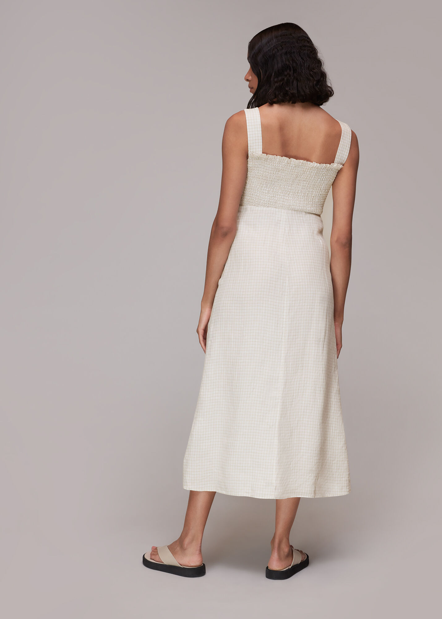 Multicolour Shirred Gingham Midi Dress WHISTLES Whistles