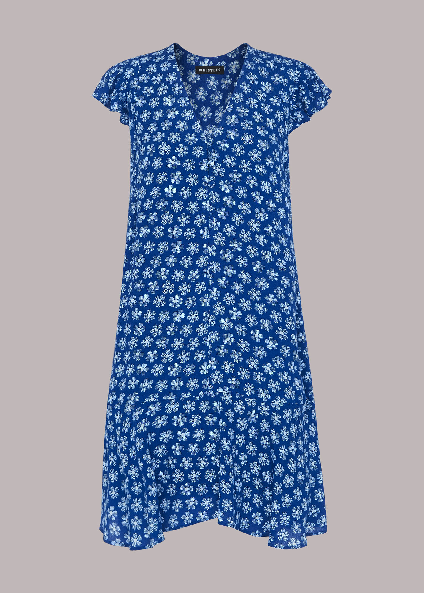 Blue/Multi Daisy Check Print Flippy Dress WHISTLES Whistles UK