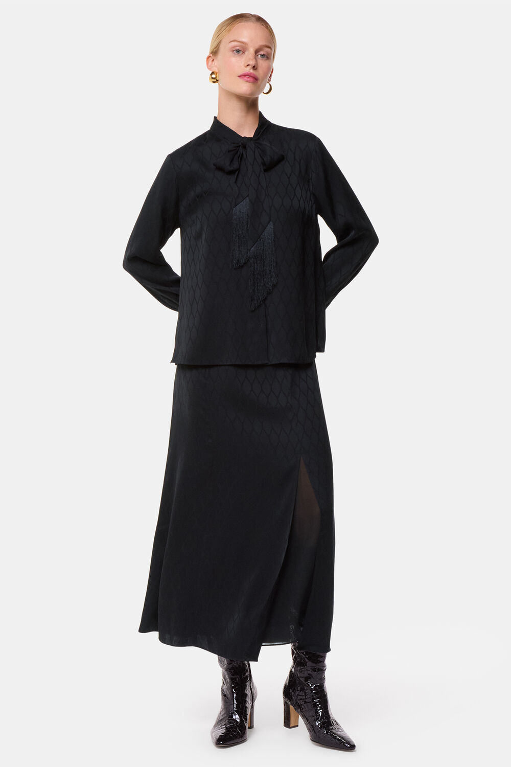 Black Diamond Jacquard Midi Skirt
