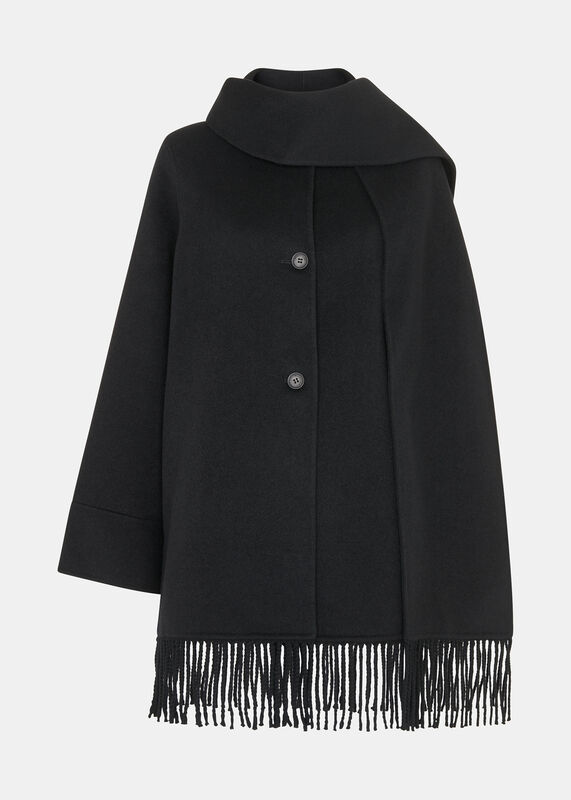 Black Double Face Wool Fringe Coat