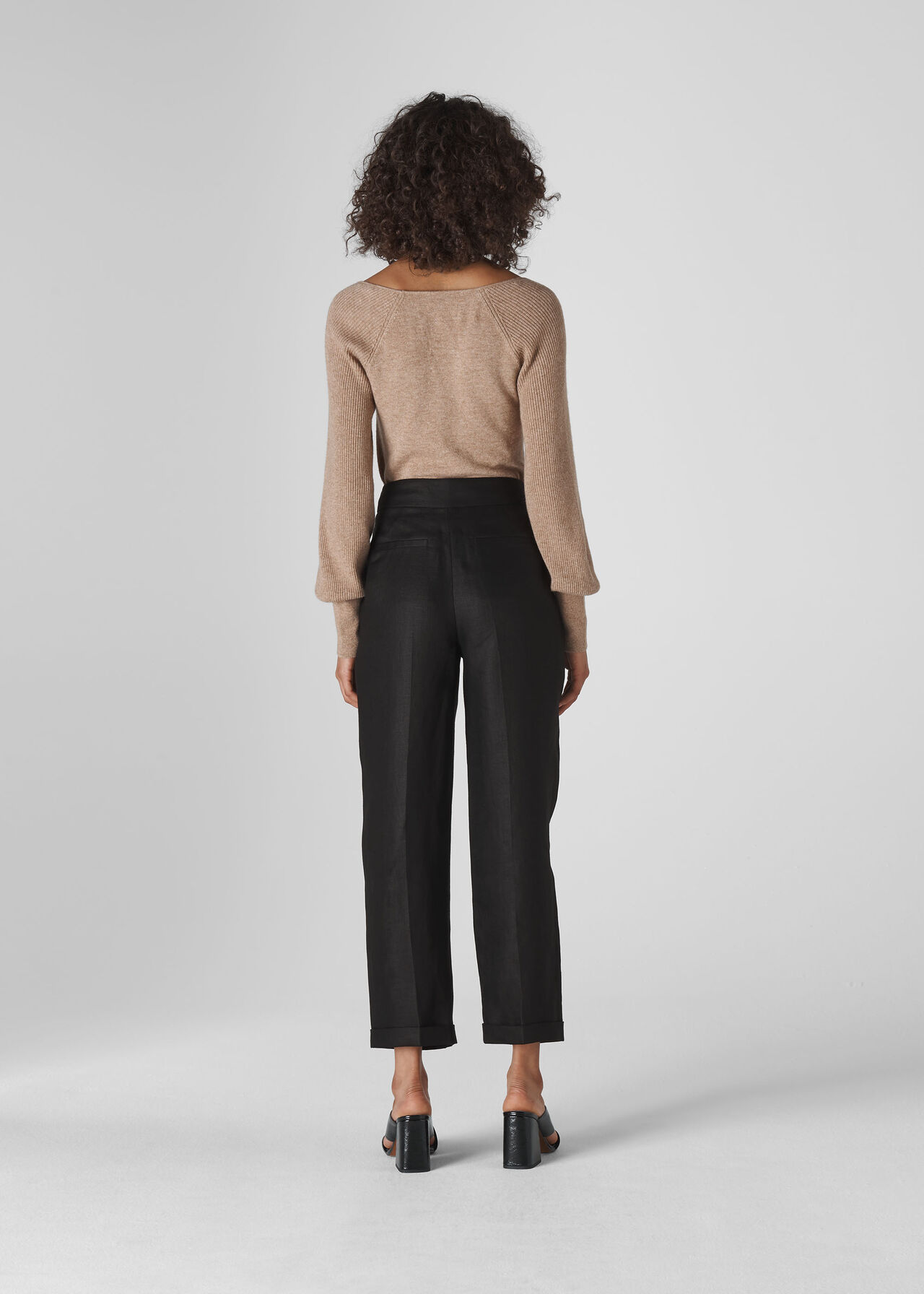 Lydia Linen Pleated Trouser Black