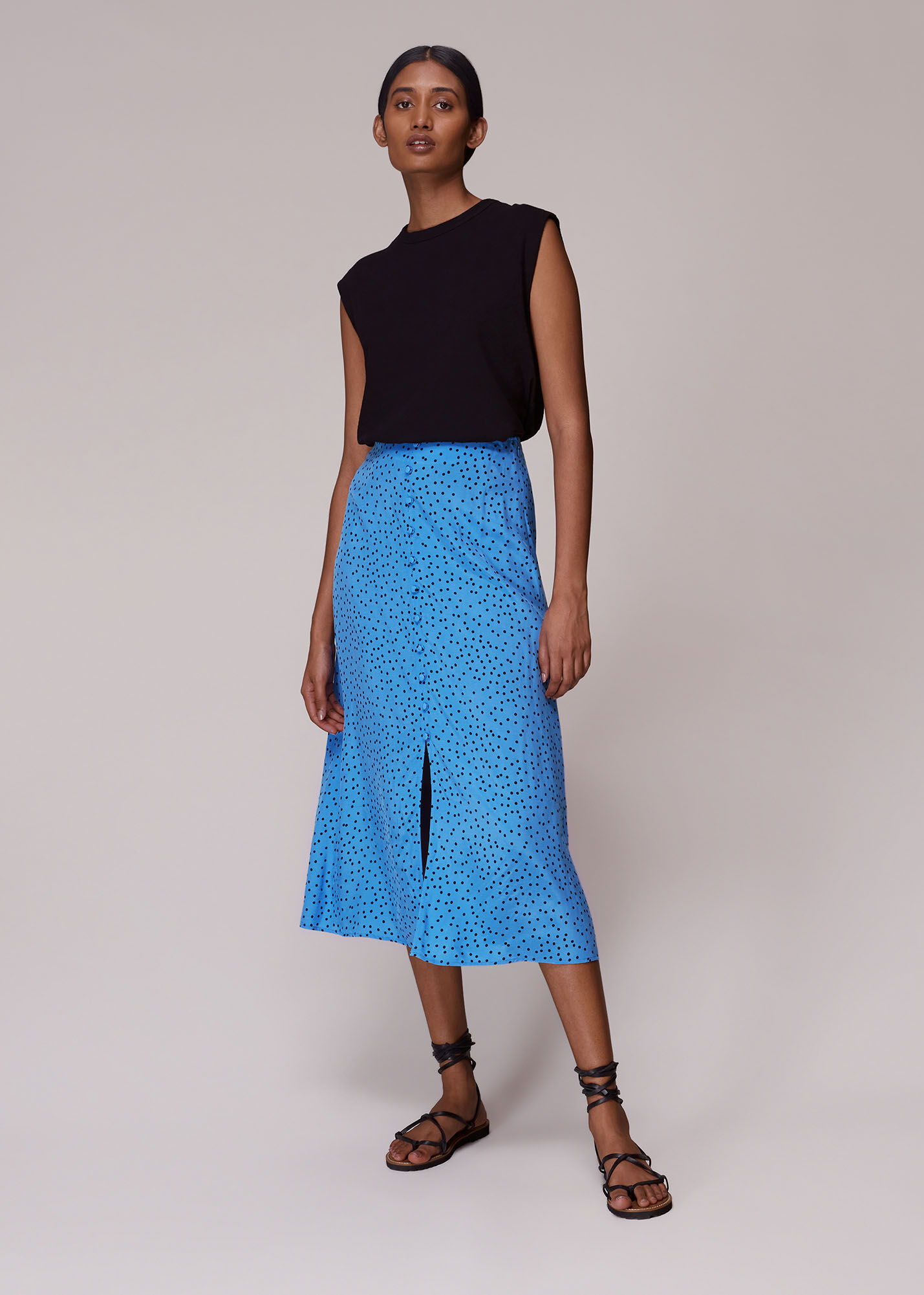 Blue/Multi Irregular Spot Skirt | WHISTLES | Whistles UK |