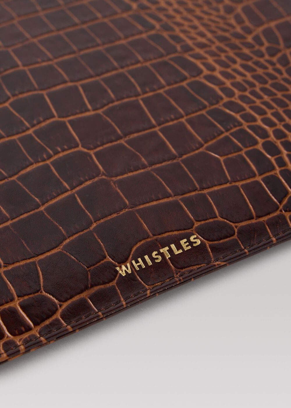 Brown Croc Leather Medium Clutch