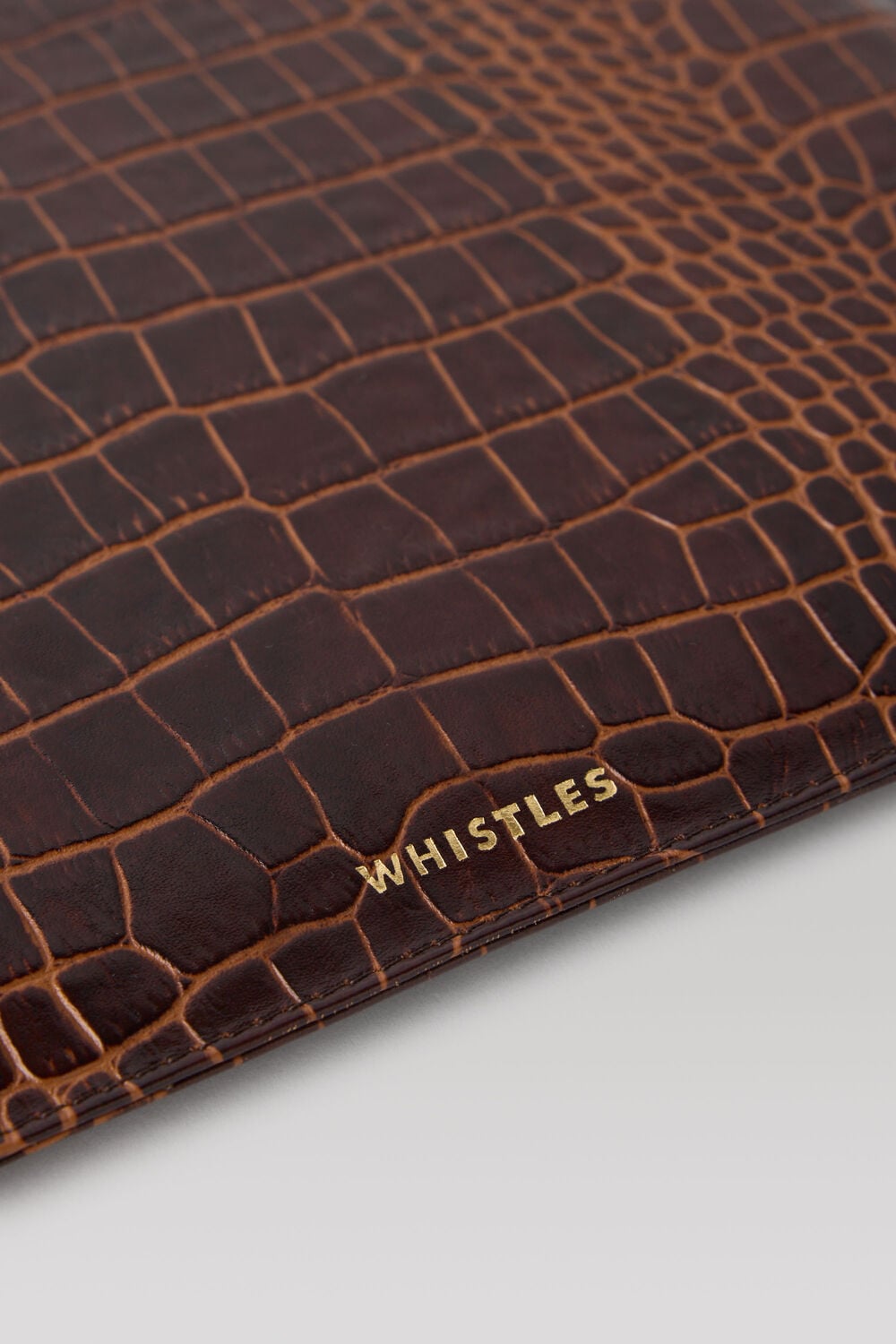 Brown Croc Leather Medium Clutch