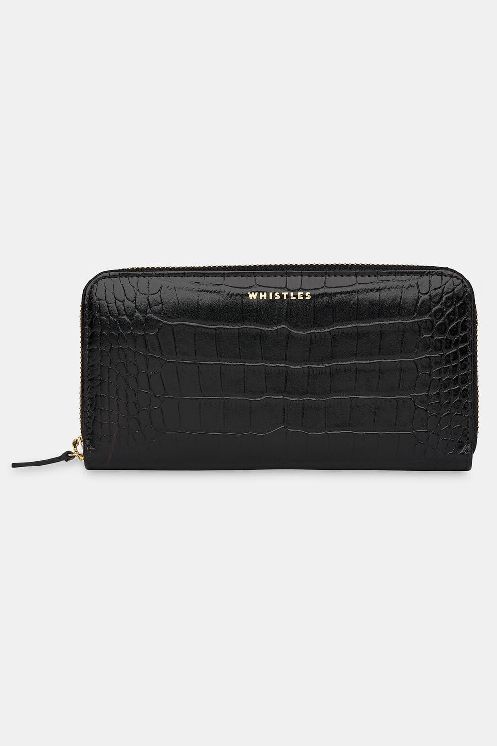 Black Shiny Croc Long Purse