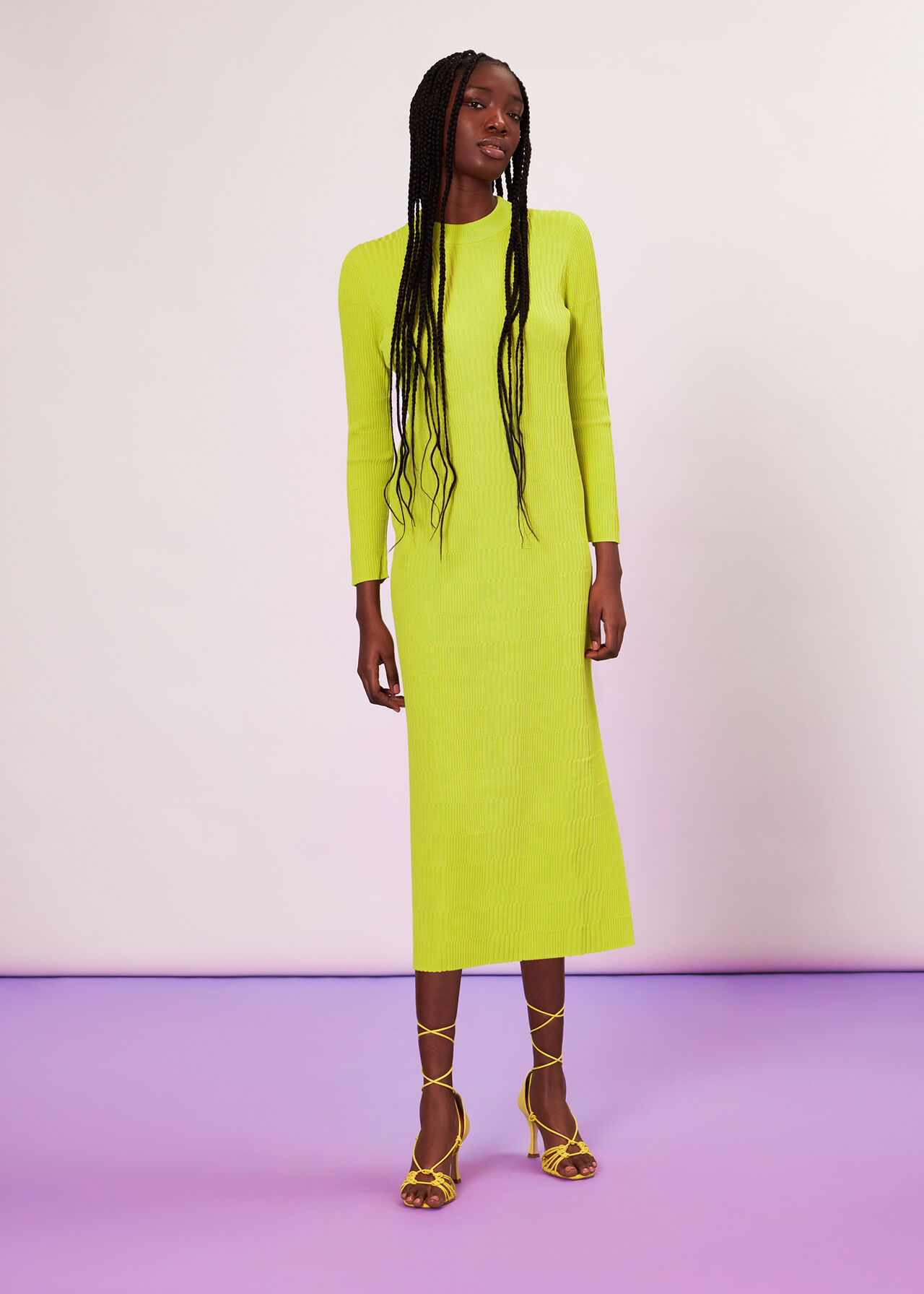 Lime Mixed Rib Knit Dress | WHISTLES