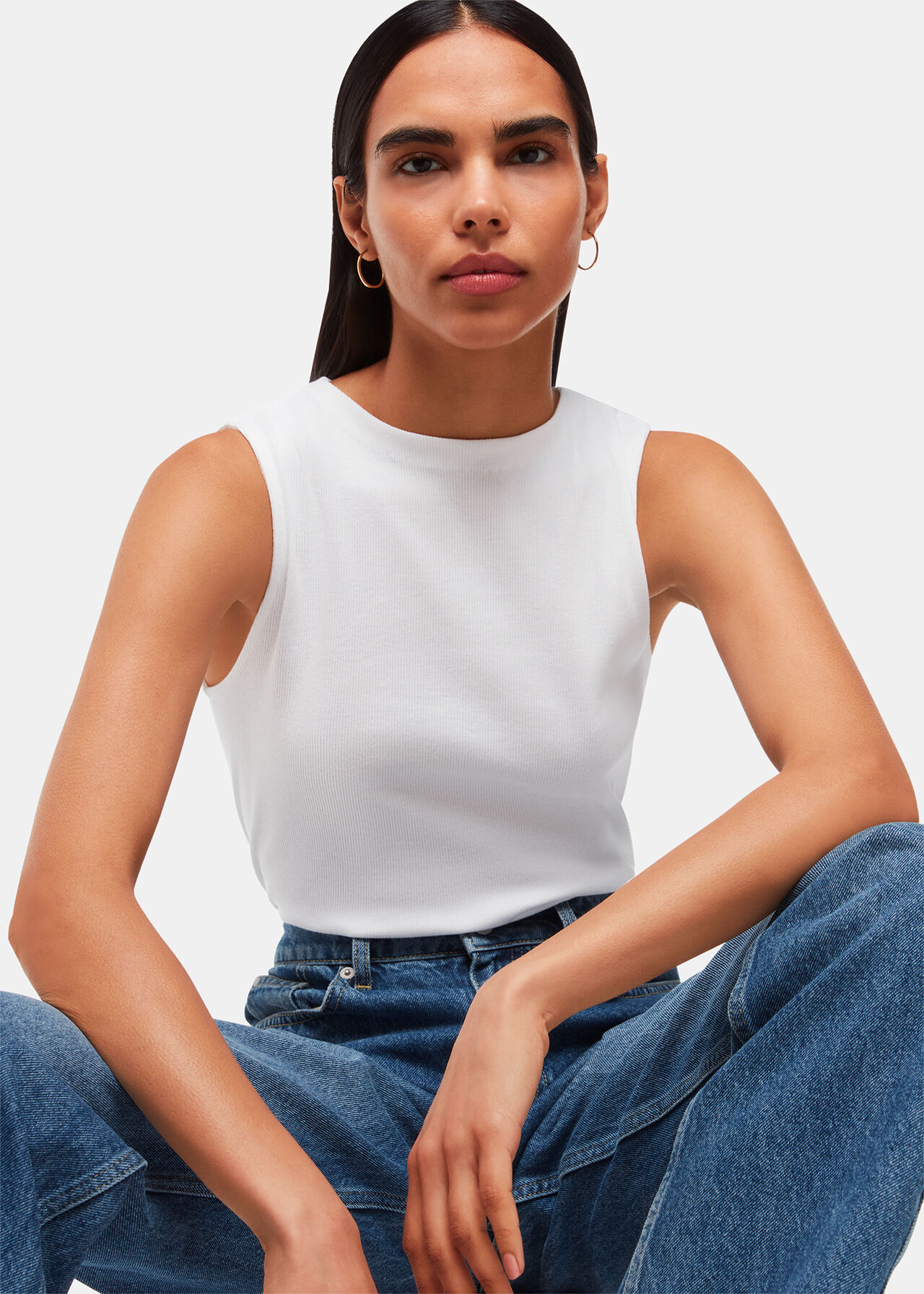 High Neck Rib Detail Tee