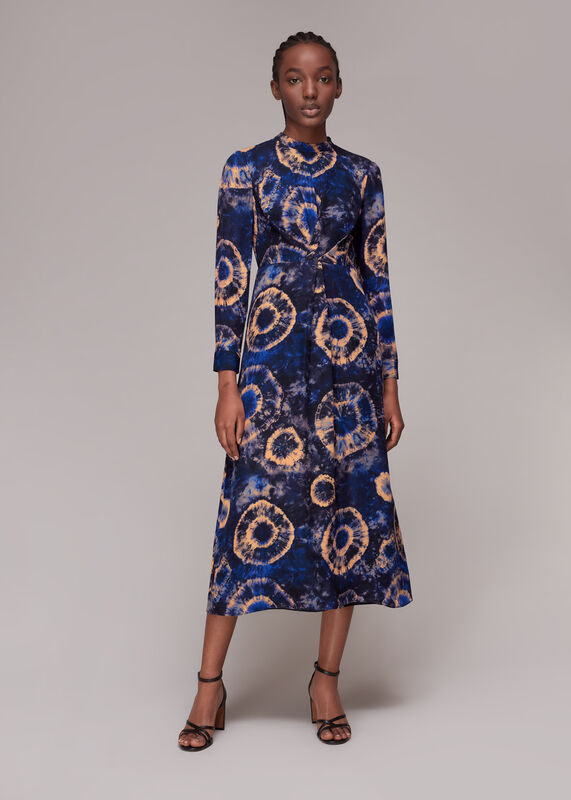 Multicolour Elena Tie Dye Silk Midi Dress