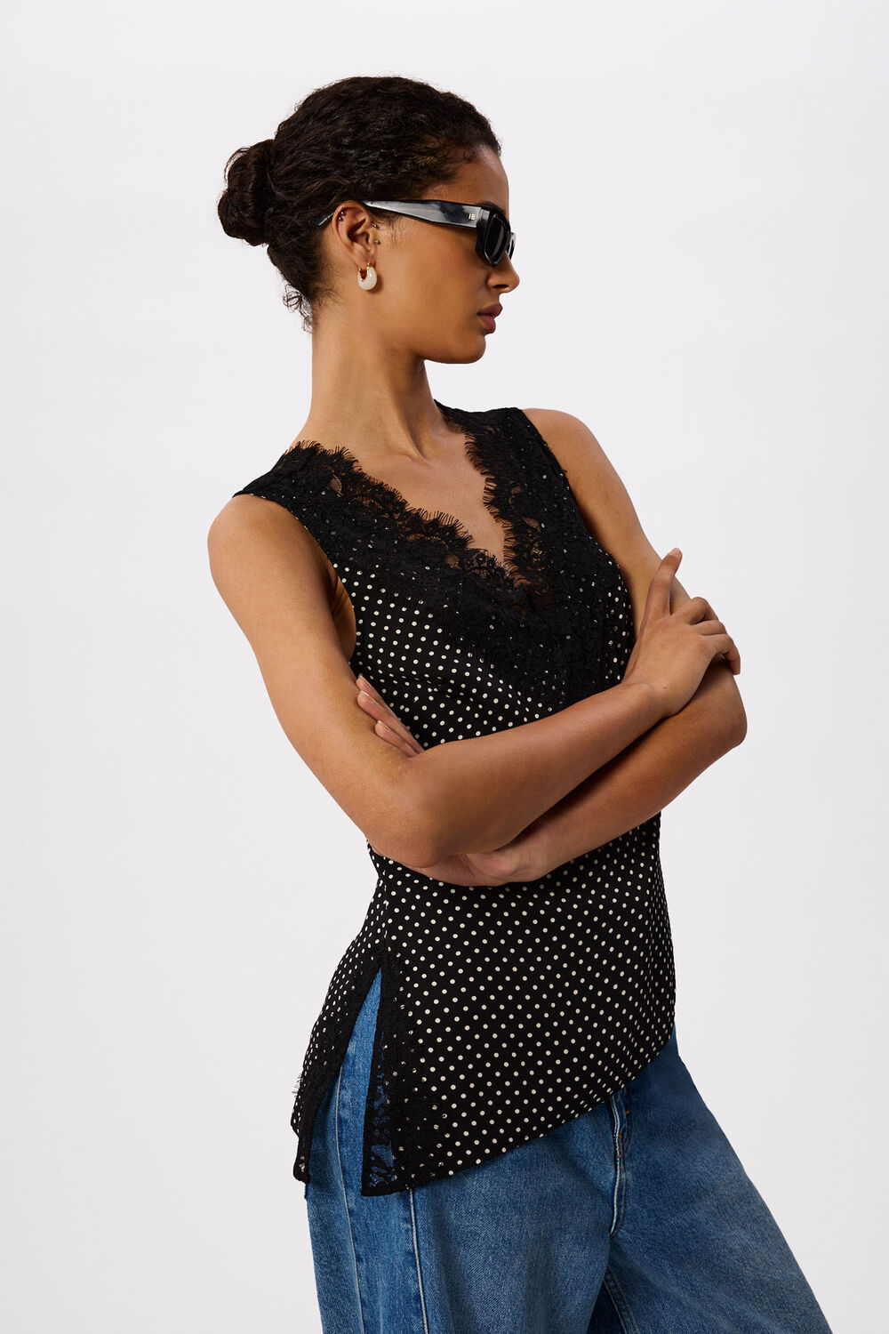 Mini Spot Lace Trim Top