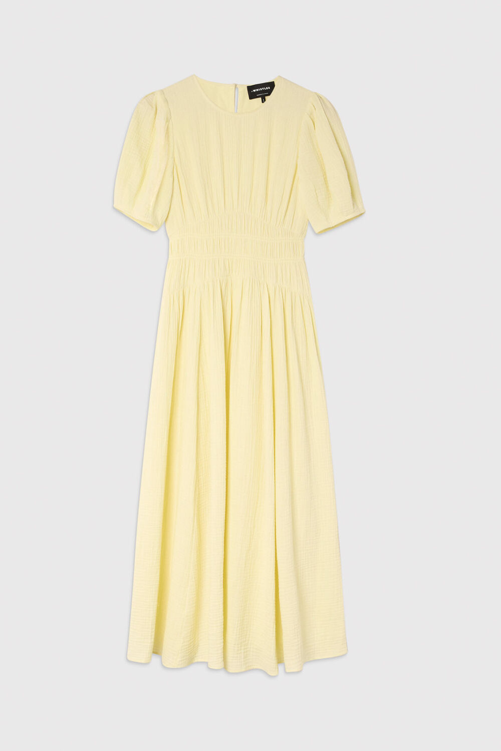 Yellow Petite Shirred Cheesecloth Midi Dress