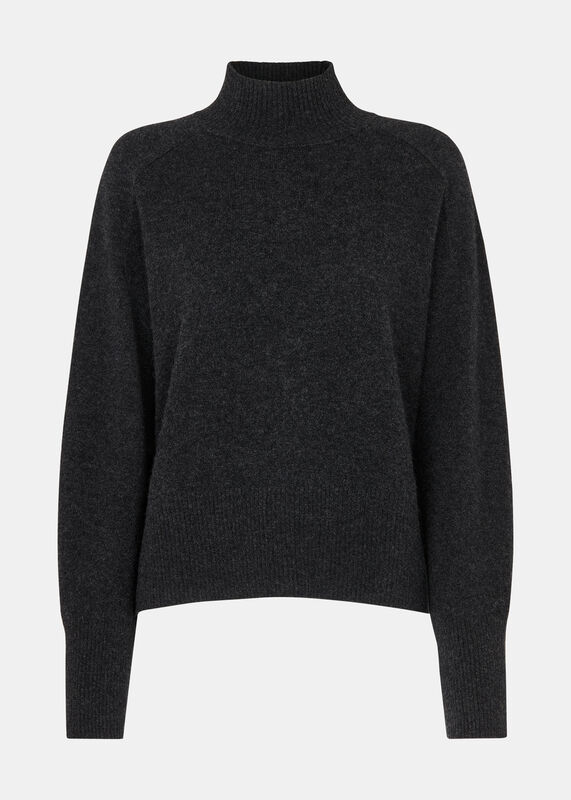 Dark Grey Cashmere Mock Neck Sweater