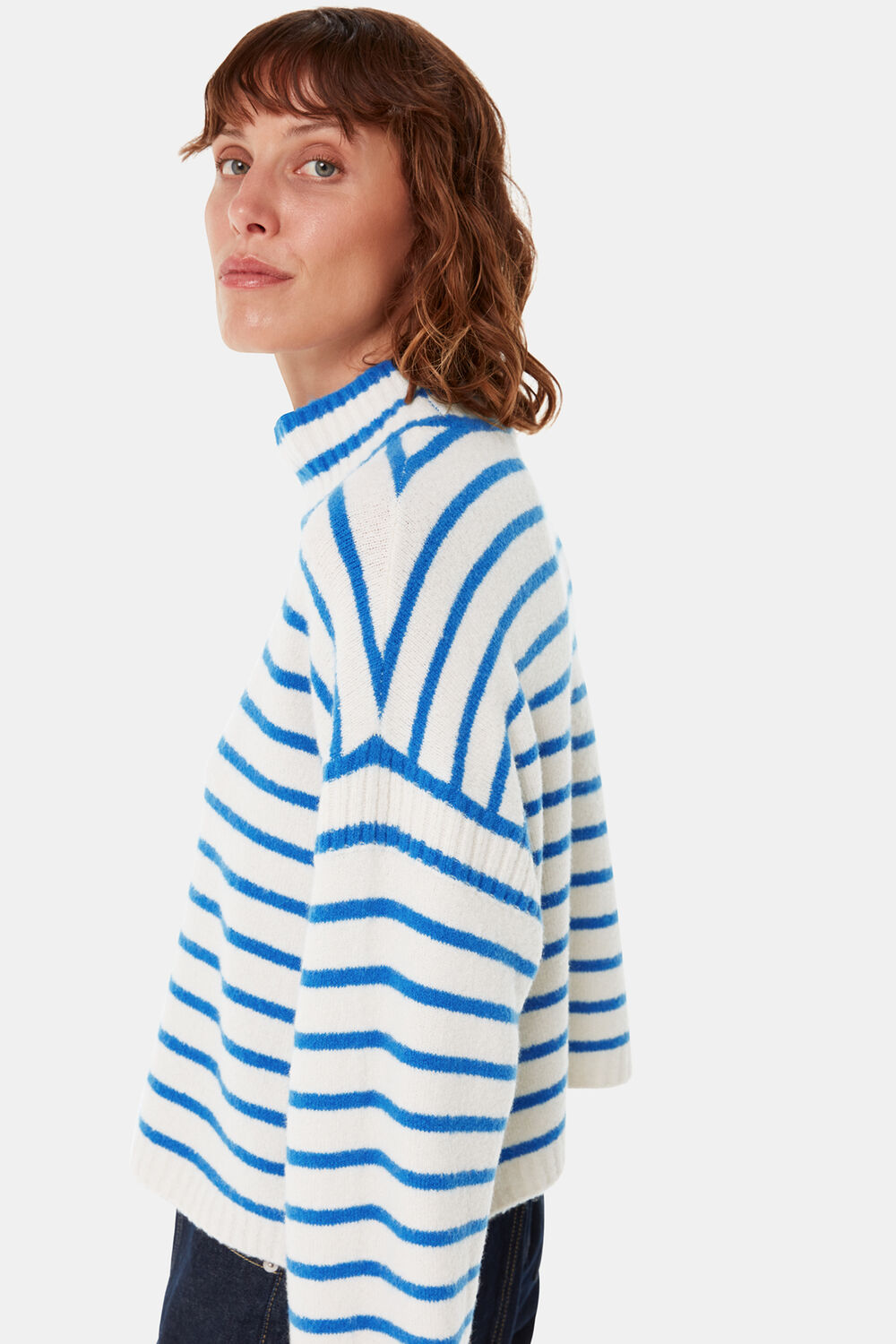 Stripe Rib Detail Funnel Knit