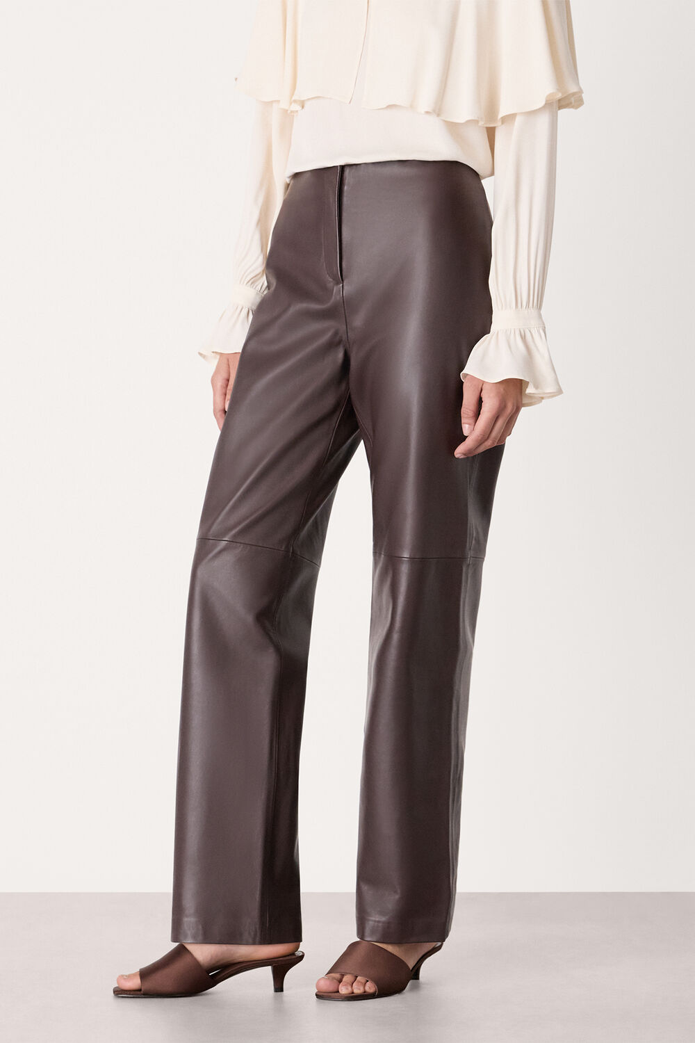 Chocolate Flat Front Leather Pants&nbsp;