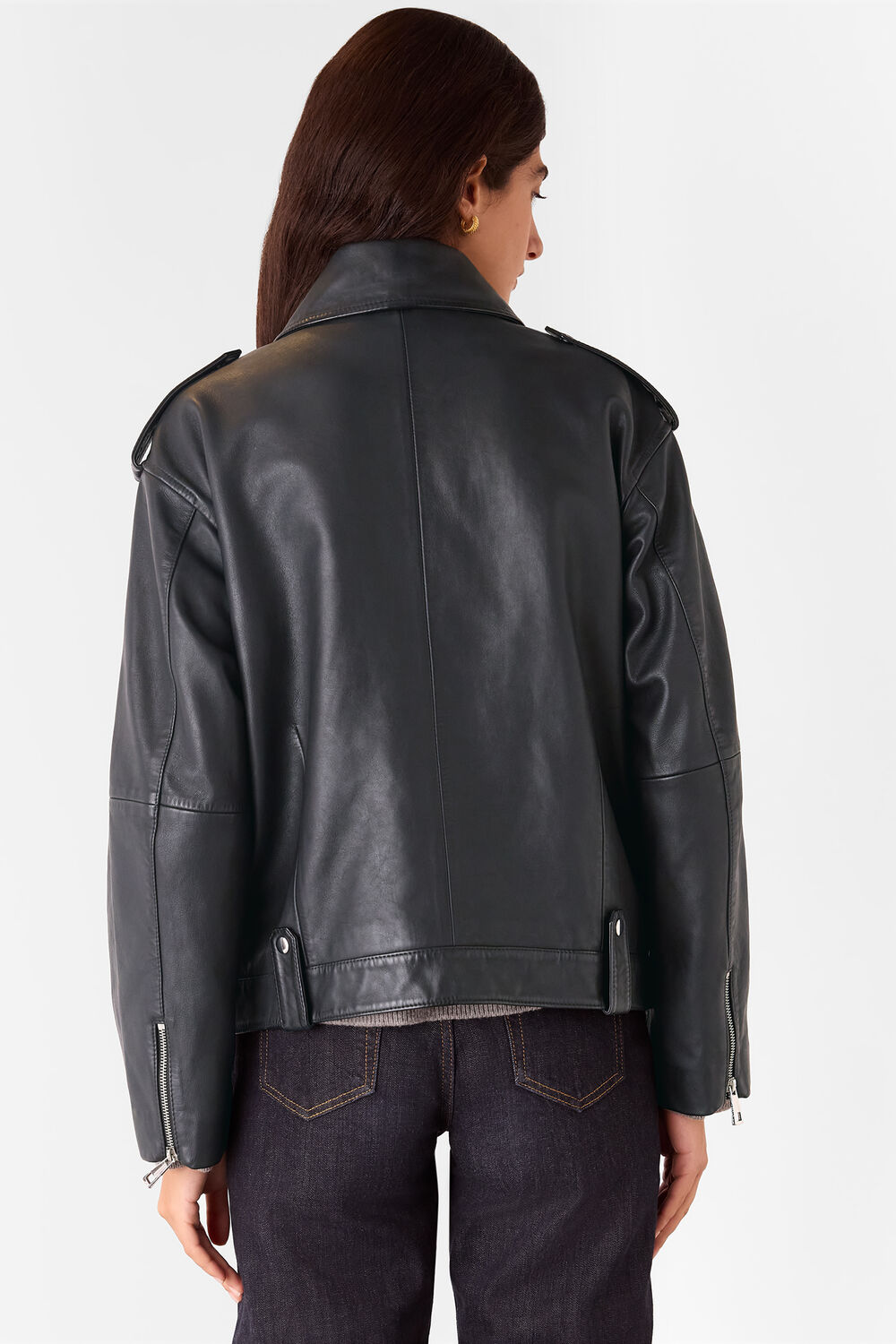 Black Freja Leather Biker Jacket