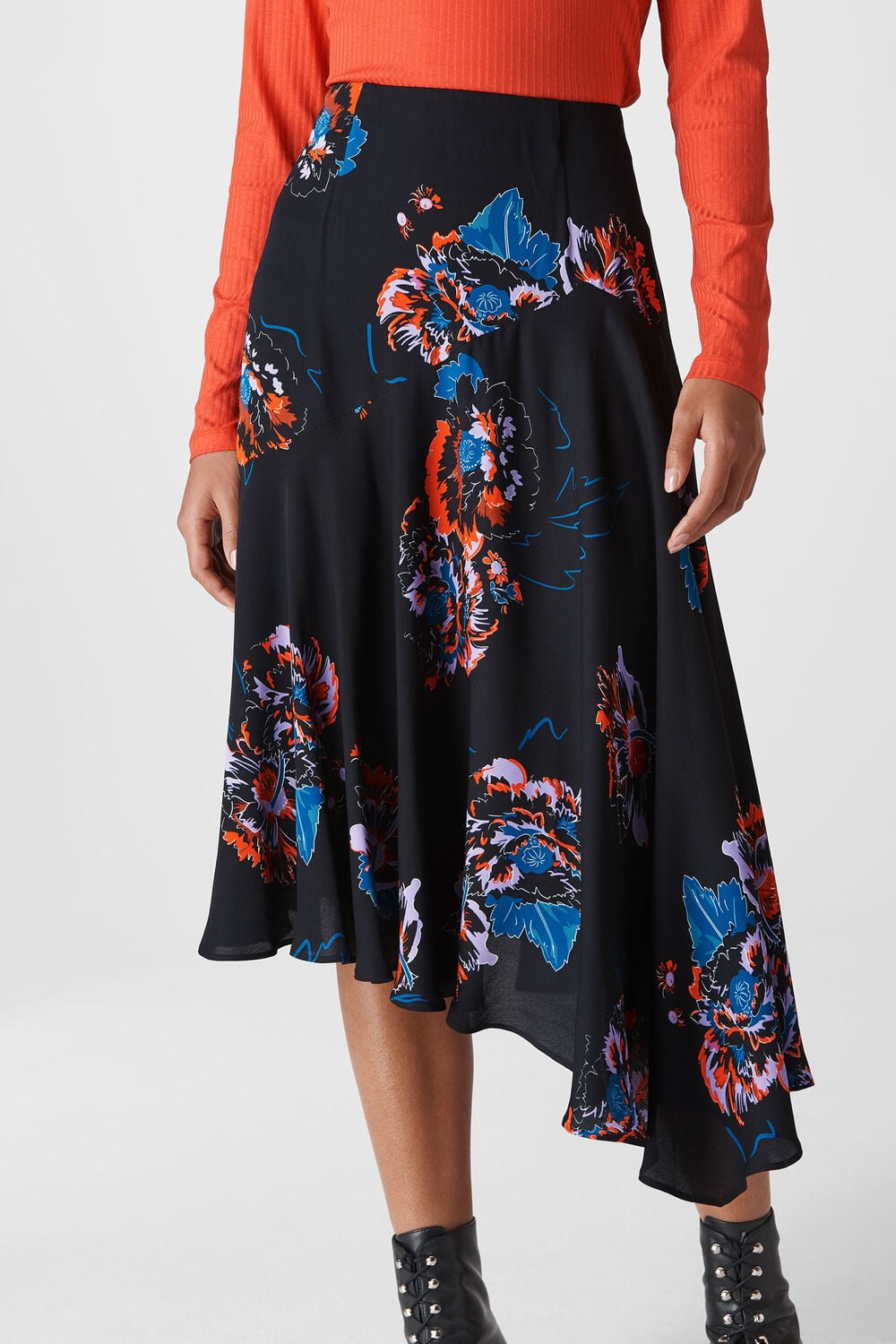 Freya Print Asymmetric Skirt Black/Multi