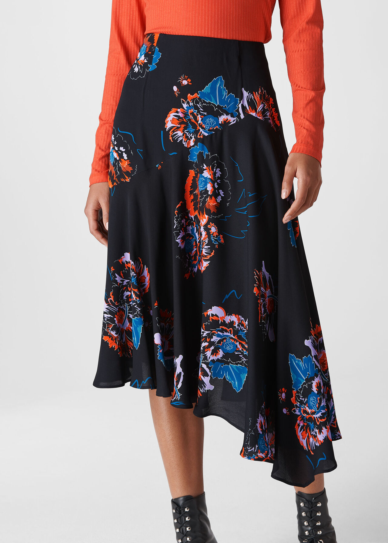 Black/Multi Freya Print Asymmetric Skirt | WHISTLES