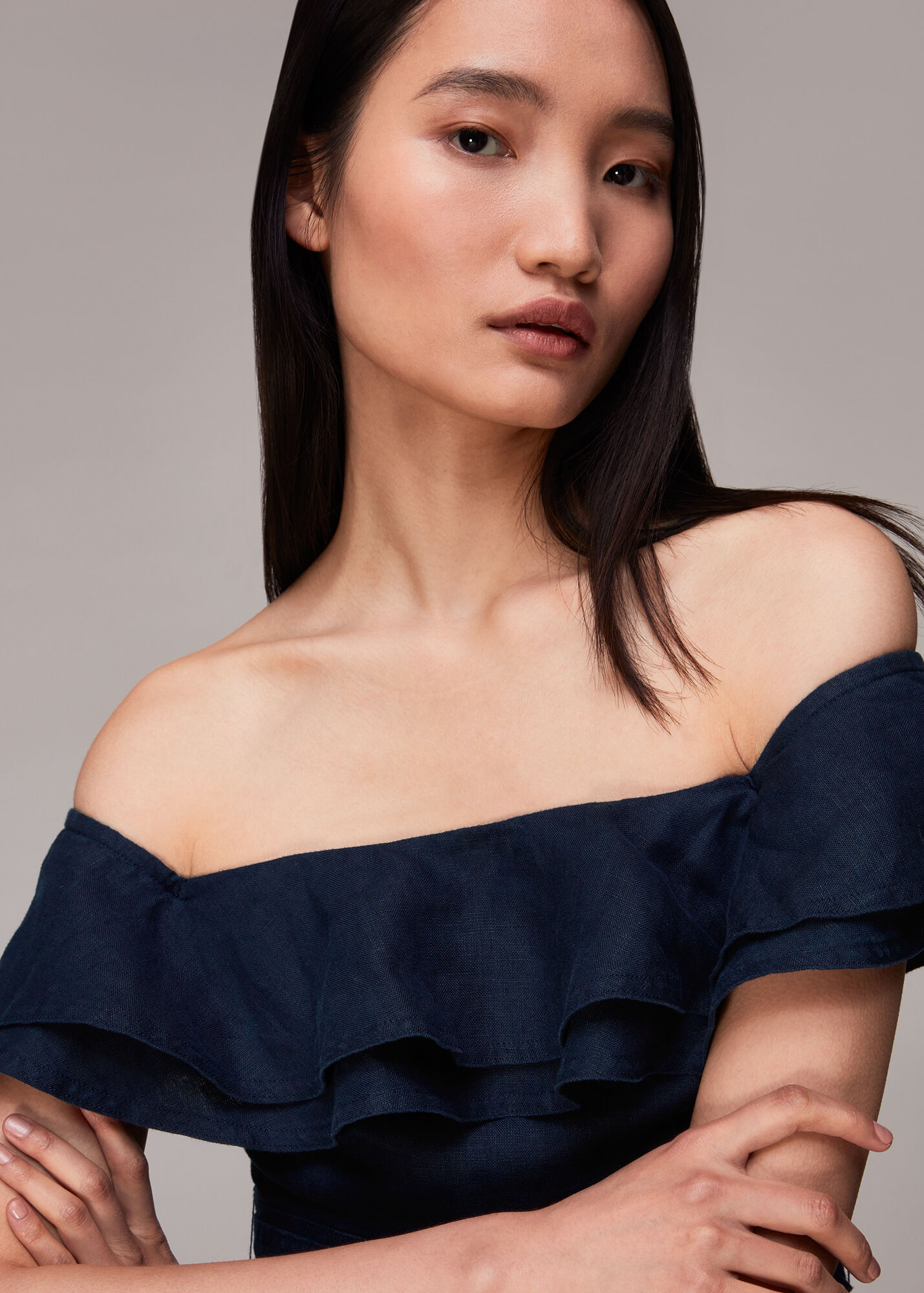 Navy Tabi Linen Bardot Jumpsuit WHISTLES