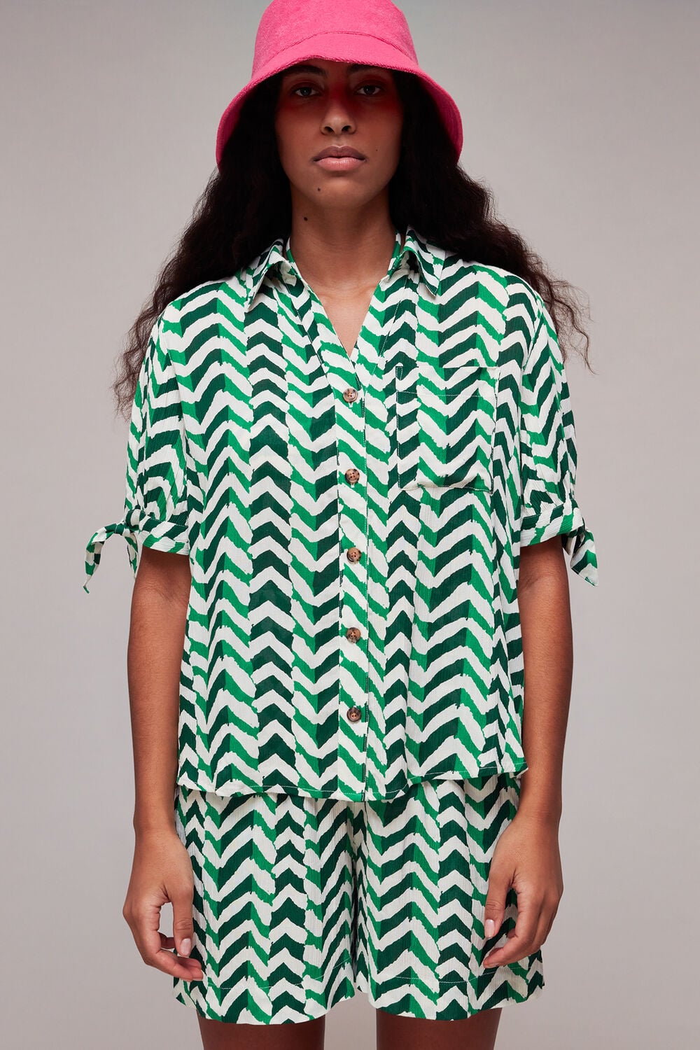 Chevron Tie Sleeve Beach Shirt