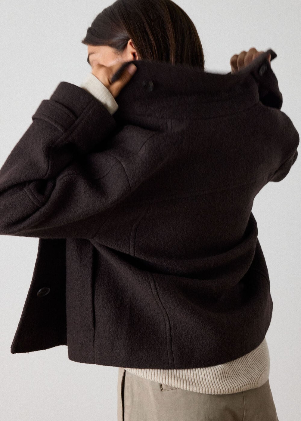 Brown Short Textured Wool Coat