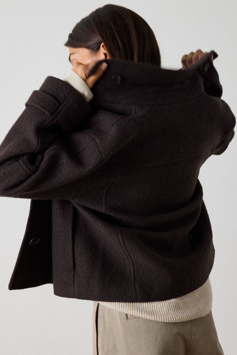 Brown Short Textured Wool Coat