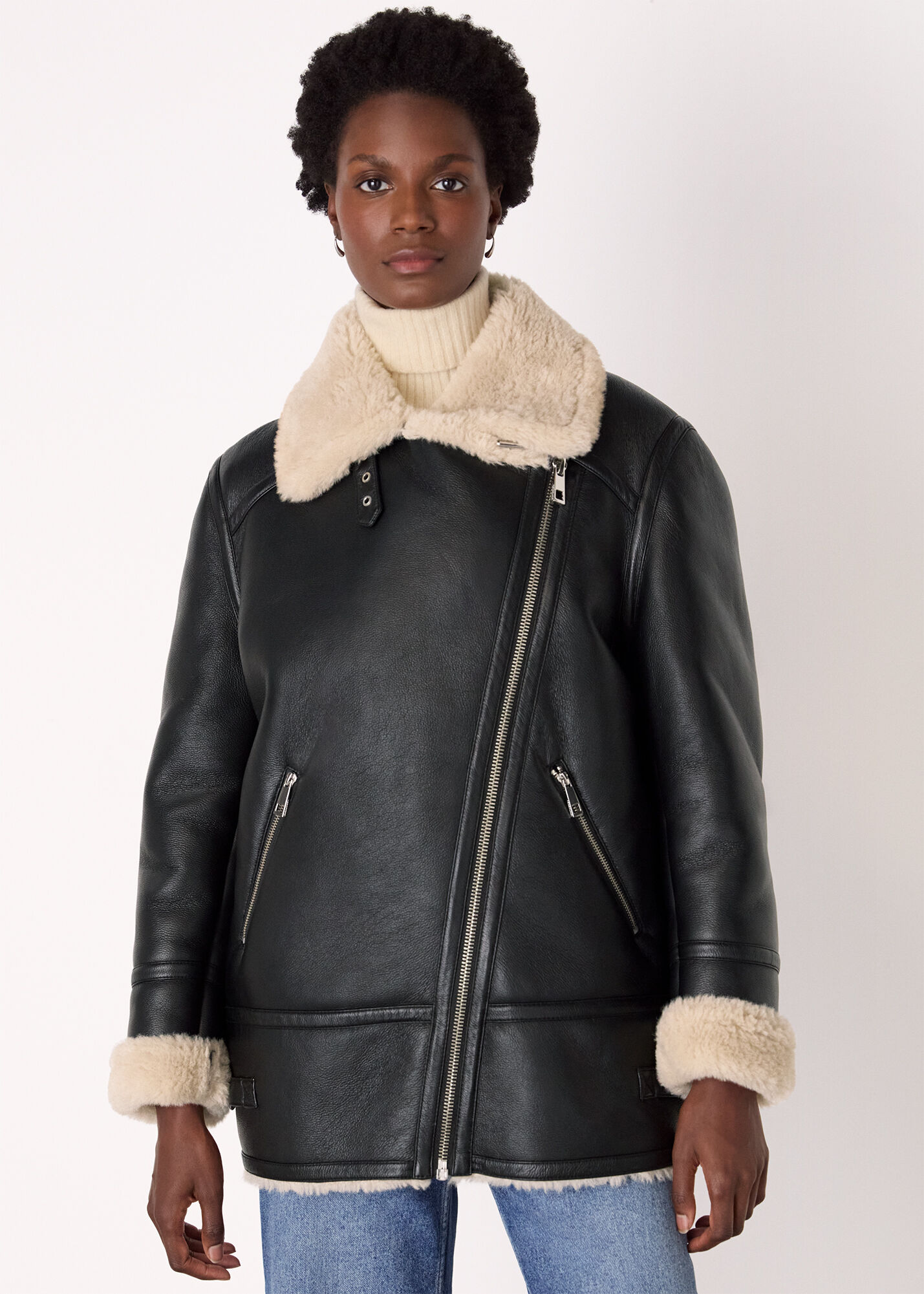 Women's Black Faux Fur Aviator Jacket | Whistles US |