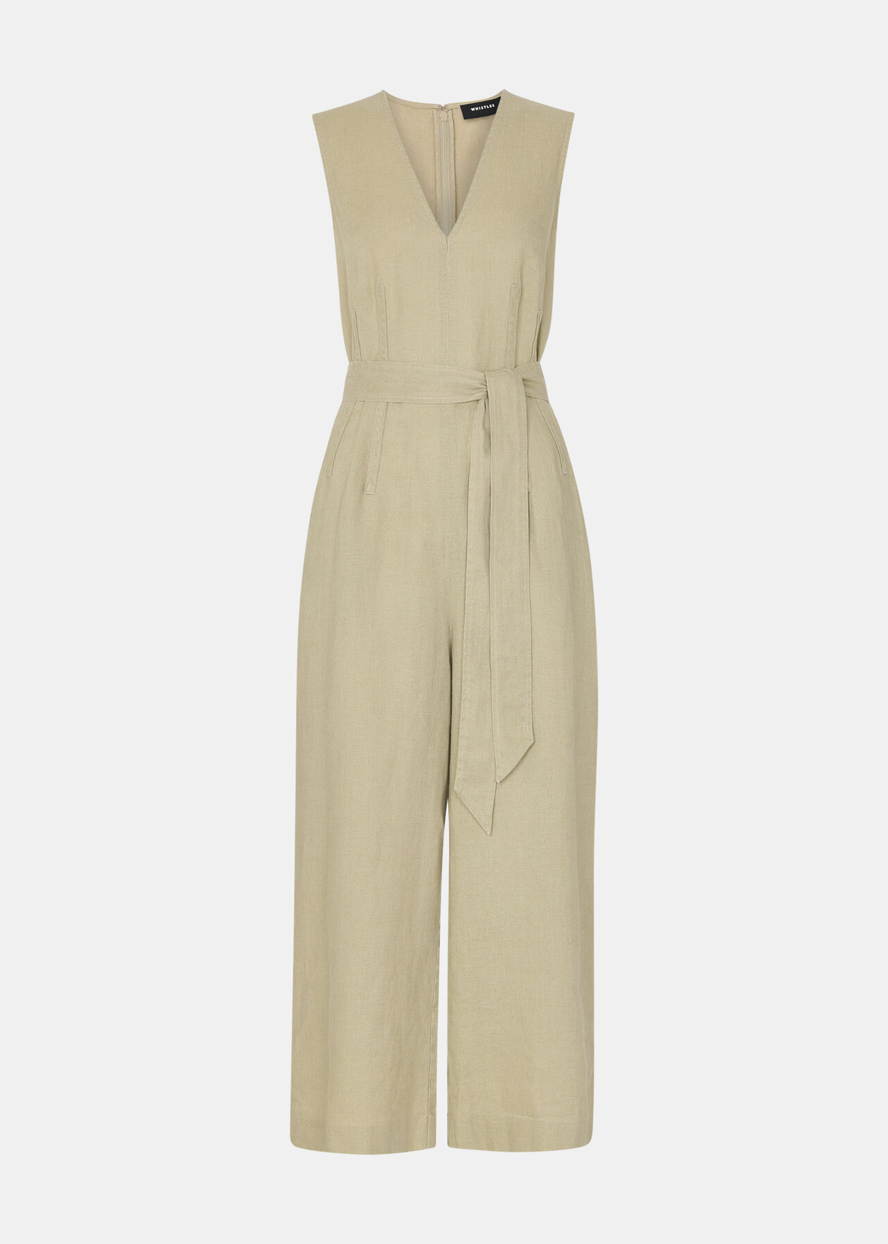 Belted Seamed Linen Jumpsuit