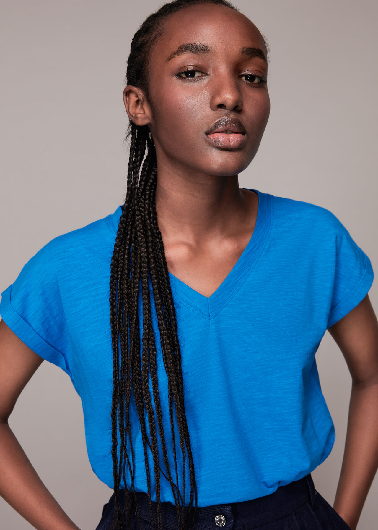 Blue Willa V Neck Cap Sleeve Tee WHISTLES Whistles US