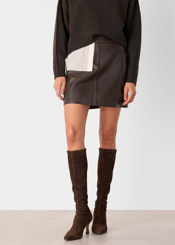 Brown Leather A line Skirt